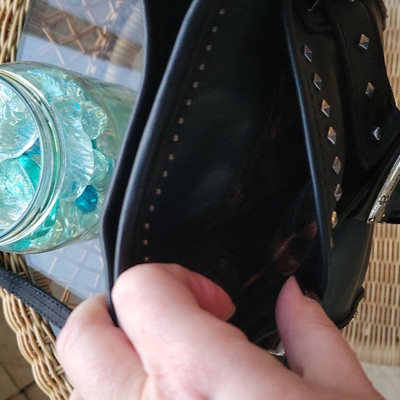 B.Makowsky black leather with silver studs shoulder bag - Picture 7 of 16